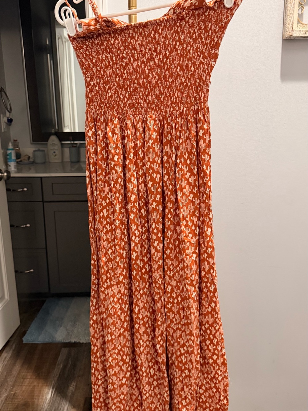 Angie Rust Orange Cactus-Print Maxi Dress - Picture 2 of 4